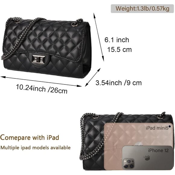 Women Black-ii PU Quilted Stylish Crossbody Bags with Chain Strap & Flap Closure - Picture 4 of 7
